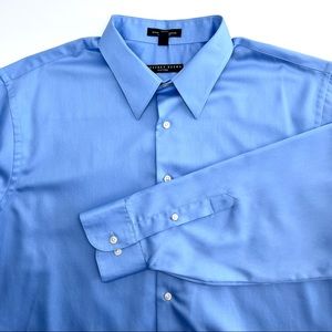 Men’s Geoffrey Beene Blue Sateen Fitted Wrinkle Free Dress Shirt XL 17.5 • 34/35